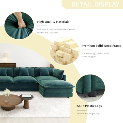 76.7” Oversized Green Loveseat Sofa, 2 Seater Large Sectional Couches for Living Room, Chenille Fabric Modular Sectional Sofa with 1 Ottoman, Deep Seat Home Sofas Set, Love Seat Couches - color: Green, size: 2 Seater + 1 Ottoman