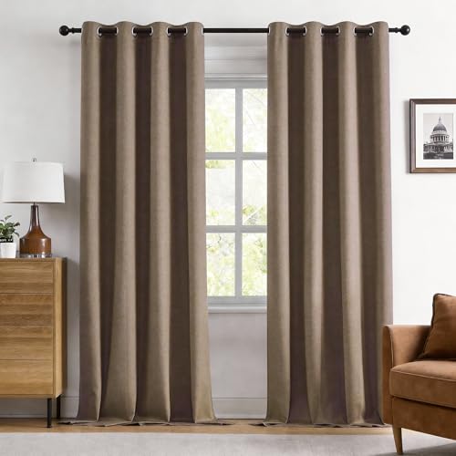 KangBang Brown Blackout Linen Curtains 95 Inches Long 2 Panels | Thermal Insulated, Sound Reducing, Elegant Lightweight Linen, Anti-Rust Grommet, For Bedroom Living Room, 52x95 Inch - color: Brown, size: 52"W x 95"L (Pack of 2)