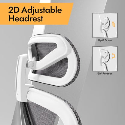 Ergonomic Mesh Office Chair - 3D Adjustable Lumbar Support & 3D Armrests, V-Shaped Back, Adjustable Desk Chair for Office & Home, White - color: White