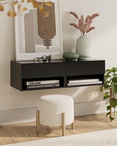 Modern Black Floating Nightstand with Drawer, Small Wall Mount Shelves | Small Space Saver, Modern Minimalist Design, Wall Mounted Shelves, for Bedroom, Bathroom, Living room, Easy Assembly, Black - color: Black