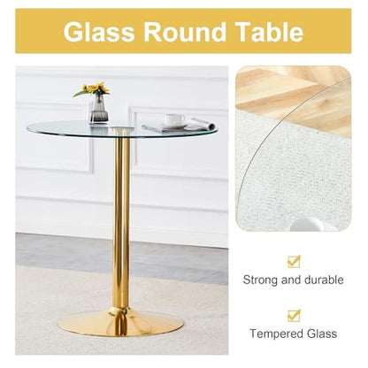 3-Piece Round Bar Table Set,Counter Height Dining Table Set,35" Tempered Glass Pub Table and White Chairs,Round Gold bar Table Set for 2 for Small Spaces,Bistro,Kitchen,Cafe(36" H - color: Gold&white