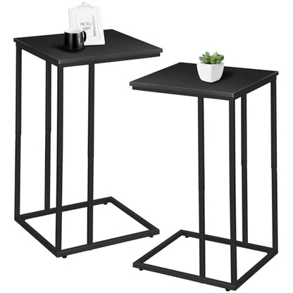 C Shaped Side Table Set of 2, Skinny Sofa Table for Sofa and Bed, Couch Tables That Slide Under, Small End Tables for Living Room, Bedroom or Small Spaces, Black - color: Black Table Top