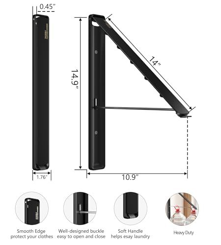 Dr.DJ Clothes Drying Rack, Wall-Mounted Retractable & Foldable Clothes Hanger for Laundry Room Organization and Storage, Metal Clothes Hanger Rack for Dorm, Closet, Balcony(1 Pack, Black) - color: Black 1pack