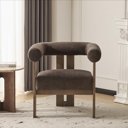 Christopher Knight Home Rones Modern Velvet Upholstered Accent Chair, Wooden Living Room Club Chair with Curved Backrest, Minimalist Bedroom Comfy Reading Chair, Thick Padded Seat, Dark Brown+Walnut - color: Dark Brown+walnut