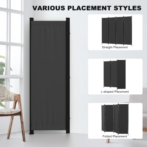 4 Panel Room Divider, 6FT Folding Privacy Screens(Black, 4 Panel-88'') | Portable Partition Room Dividers, Freestanding Wall Divider for Office, Studio, Room Separation - color: Black