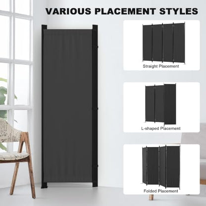 4 Panel Room Divider, 6FT Folding Privacy Screens(Black, 4 Panel-88'') | Portable Partition Room Dividers, Freestanding Wall Divider for Office, Studio, Room Separation - color: Black