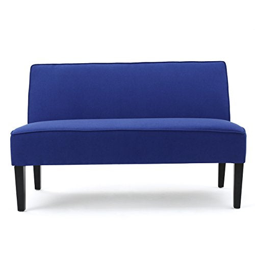 50" Small Loveseat Sofa, Comfy Mini Fabric Sofa Couch for Small Spaces, 2 Seater Armless Sofa with Solid Wood Legs for Living Room, Dorm, Office, Bedroom (Navy Blue) - color: Navy Blue