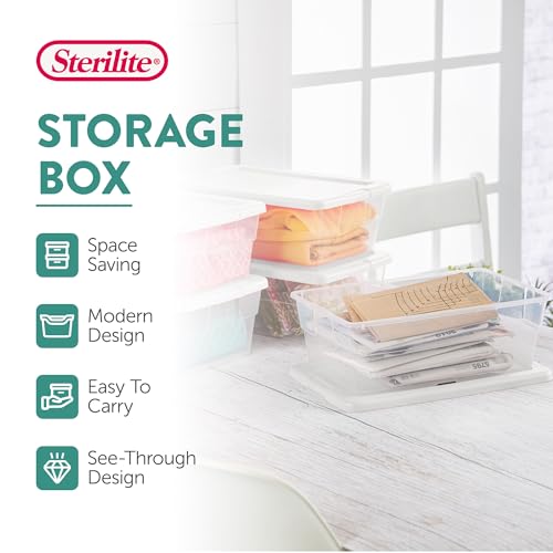Sterilite 24-Pack 6 Quart Storage Boxes, Stackable Clear Plastic Bins with Snap-On Lids - Heavy-Duty Organizing Containers for Closet, Bathroom, and Office - size: 6 Quart, style: 24 Pack