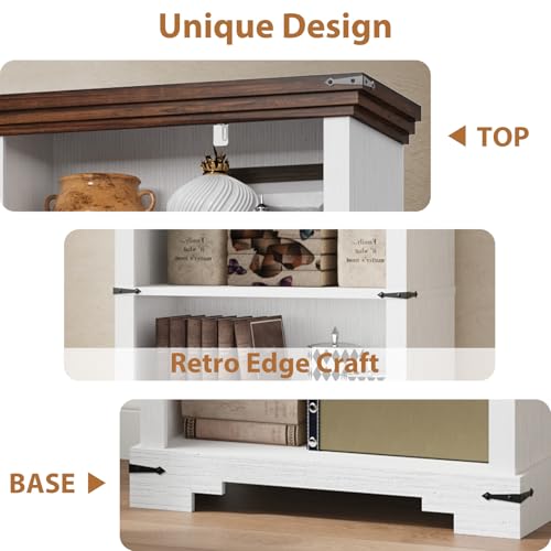 6-Tier Farmhouse Bookshelf, 73 inch Tall Book Shelf with Unique Design & 2 Adjustable Shelves, Wooden Bookshelf for Study Room, Living Room, Kitchen, Bedroom (White) - color: White, size: 6-tier