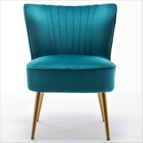 Container Furniture Direct Modern Velvet Accent Chair for Living Room, Bedroom, or Entryway, Stylish and Comfortable Armless Design with Metal Legs, Greynish Blue - color: Greynish Blue