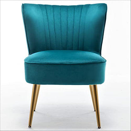 Container Furniture Direct Modern Velvet Accent Chair for Living Room, Bedroom, or Entryway, Stylish and Comfortable Armless Design with Metal Legs, Greynish Blue - color: Greynish Blue