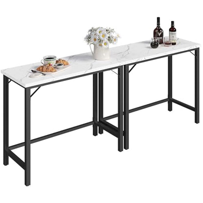 MAHANCRIS Narrow Bar Table, 63-Inch Pub Table for Dining Room, Counter Bar Tables with Sturdy Metal Frame, Connectable Bar Table, Multifunctional Console Table, Marble and Black BTHM1601 - color: Marble and Black