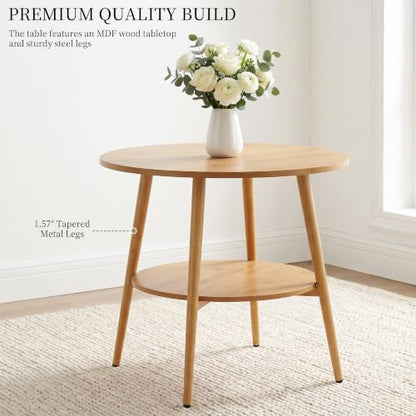 HIPIHOM Farmhouse Round Oak Dining Table, 31.5 Inch Steel Legs for 2-4 | Natural Wood Tone, Space Saving For Rental Tiny Kitchen, Stain And Spill Resistant MDF Top, Stable Anti Wobble Steel Legs - color: Oak Table