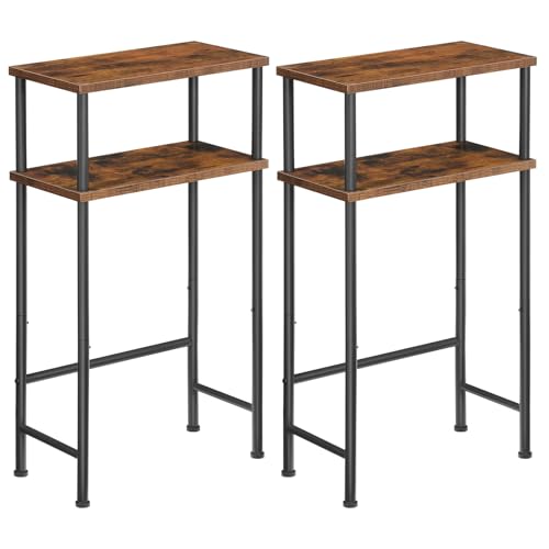HOOBRO Narrow Console Table Set of 2 for Small Space, 15.7" Entryway Table with Storage, Sofa Table with 2 Shelves, Skinny Console Tables for Entryway, Hallway, Rustic Brown and Black BF40XGP201 - color: Rustic Brown + Black