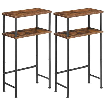 HOOBRO Narrow Console Table Set of 2 for Small Space, 15.7" Entryway Table with Storage, Sofa Table with 2 Shelves, Skinny Console Tables for Entryway, Hallway, Rustic Brown and Black BF40XGP201 - color: Rustic Brown + Black