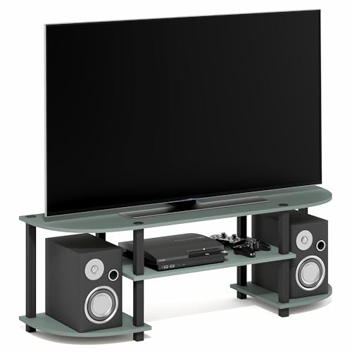 Furinno Turn-S-Tube 3-Tier TV Stand for TVs up to 55 Inch, Sage Green | Toolless Entertainment Center with Open Storage Shelves, Media Console Table with Soundbar Shelf for Living Room, Bedroom - color: Sage Green, size: Wide