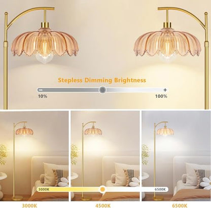 QIYIZM Glass Floor Lamp for Living Room,Bedroom,Gold Dimmable Standing Lamp with Remote,Mid Century Modern Brass Tall Lamp Boho Floor Lamps Arc Stained Flower Floor Light Lamp Bohemian - size: 35-Floor Lamp