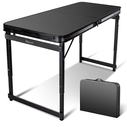 Folding Camping Table, Black Aluminum Frame,3-Position Adjustable Height,Lightweight Carry Handle, Portable for Travel, Camping Outdoor Use, 3.3FT x 2FT(Medium), Black - size: 3.2 ft x 2 ft × 1.97 ft H