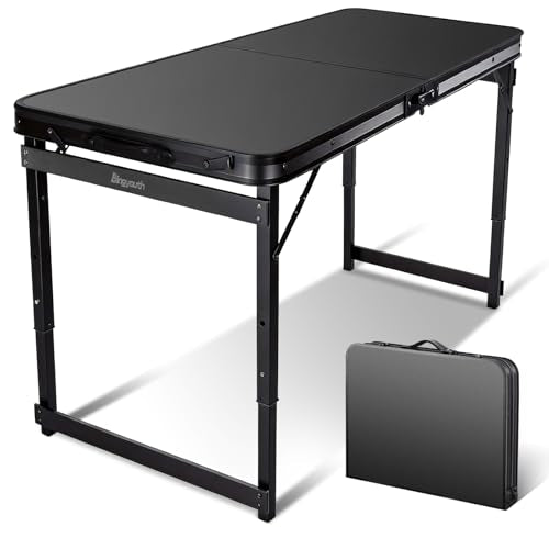 Folding Camping Table, Black Aluminum Frame,3-Position Adjustable Height,Lightweight Carry Handle, Portable for Travel, Camping Outdoor Use, 3.3FT x 2FT(Medium), Black - size: 3.2 ft x 2 ft × 1.97 ft H