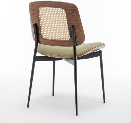 LUNLING Dining Room Chairs Set of 4 Mid Century Modern Retro Green Faux Leather Kitchen Chair with Walnut Bentwood Upholstered Seat Metal Legs Chair for Kitchen Dining Room Chairs(LightGreen) - color: Green2, size: Set of 4