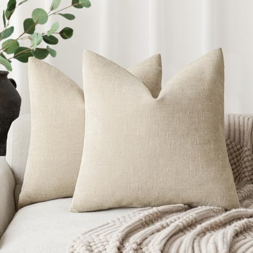 Foindtower Pack of 2 Soft Textured Chenille Throw Decorative Pillow Covers Square Accent Solid Cushion Cover Cozy Neutral Farmhouse Pillow Case for Couch Sofa Bedroom Living Room 16x16 Inch, Beige - color: Cement, size: 16" x 16" (Pack of 2)