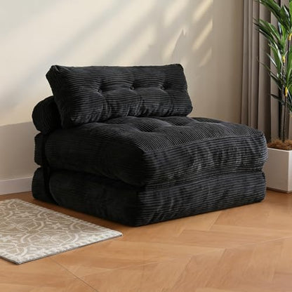 Small Couch Bed Floor Sofa, Foam Chair Bed, Frameless Sofa Sleeper | 3-in-1 Convertible Design, Frameless Sofa, Compressed Packaging, No Assembly Needed, 24/7 Customer Support - color: Black