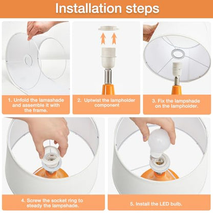 18" Table Lamp Set of 2, Ceramic Lamp Classic Beside Lamps Nightstand Lamp Modern Table Lamp for Living Room, Bedroom & Office Rocker Switch Orange-LED Bulbs Included - color: 18.63" Orange