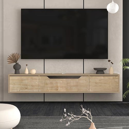 Atelier Mobili Floating TV Stand for Up to 80 Inch TVs – Wall Mounted Media Console with Handle-Free Doors – Modern Entertainment Center with Hidden Storage – White and Oak Finishes (Oak) - color: Oak
