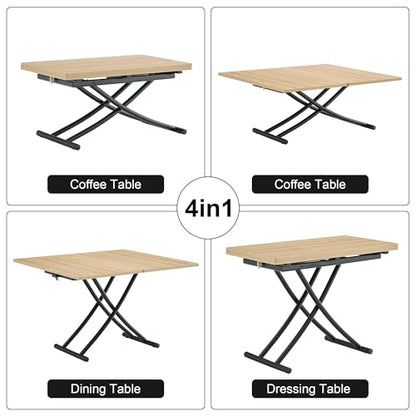 Liftable Folding Dining Table for 4, Adjustable Drop Leaf Table, Folding Coffee Table for Small Spaces, Scratch-Resistant Wood Top with Metal Frame for Apartment Kitchen Living Room - color: Oak-black