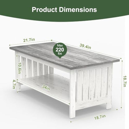 39.4" Farmhouse Coffee Table, Small Coffee Tables for Living Room | Grey, 2 Tier Coffee Table with Storage, Tea Table for Living Room Bedroom Small Space - color: Grey