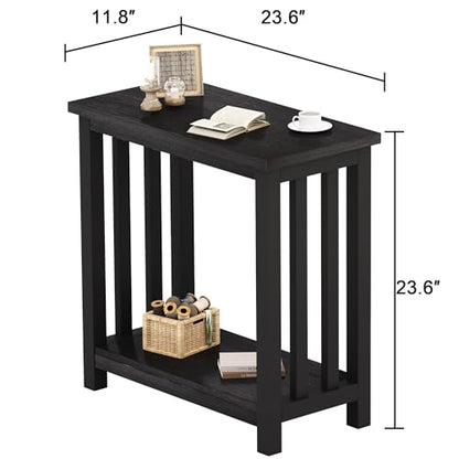 ChooChoo Mission Coffee Table and Black End Table for Small Spaces, Living Room Table with Shelf, Narrow Side Table