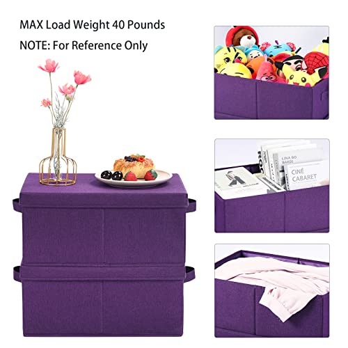 HOONEX Storage Bins with Lids for Organizing, Pack of 2, Storage Boxes with 2 Carry Handles and Sturdy Heavy Cardboard, 16.5" L x 11.8" W x 7.5" H for Shoes, Books, Clothes, Nursery, Dark Purple - color: Dark Purple