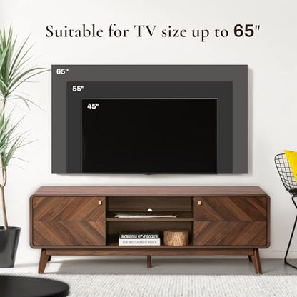 LuxenHome 63" Mid Century Modern TV Stand for Living Room for TVs up to 65" | Entertainment Center with Storage, Wood TV Console with Tapered Legs, Television Stands