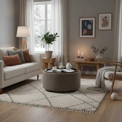 Zihanhome 30 Inch Round Storage Ottoman, Ottoman Coffee Table with Lift Off Lid, Boucle Modern Ottomans with Storage for Living Room, Bedroom, Apartments (Brown) - color: Brown