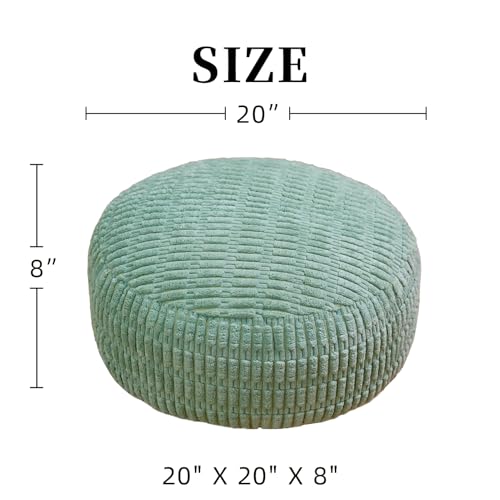 Round Unstuffed Pouf Ottoman Bean Bag Cover Pouf Foot Rest, Green | Cover Only, 20x20x8 In, Soft Short Plush, Ribbed Texture, Modern Style, Living Room, Bedroom, Reading Nook - color: Green