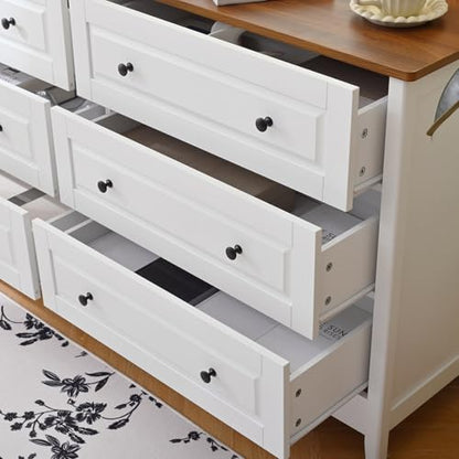 6 Drawer Chest of Drawers for Bedroom Living Room Entryway | Bedroom Furniture Chester, Stylish White Modern Painted Solid Wood Anti-Tip Design Closet Storage Organizer Easy Assembly