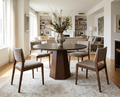 39'' Round Dining Table for 4, Modern Pedestal Kitchen Table Circle Wood Walnut Grain Finish Grain Tabletop Dinner Table Kitchen Table with One-Piece Tabletop for Small Spaces, Walnut Wood - color: Walnut Wood, 39” Round