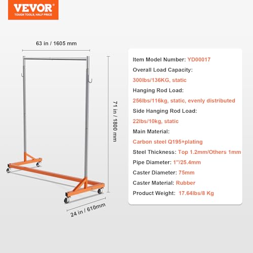 VEVOR Z Rack, 300 lbs Industrial Grade Z Base Garment Rack, 24" x 63" x 71" Clothes Rack, Sturdy Steel Heavy Duty Clothing Rack w/Lockable Casters for Home Garment Store Orange - style: 1 Pack