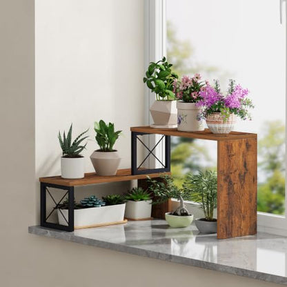 YINMIT Kitchen Countertop Organizer, 2 Tier Stackable Spice Rack | Cabinet Organizer Shelf, Counter Corner Shelves Organization and Storage for Pantry, Coffee Station, Bathroom, Rustic Brown