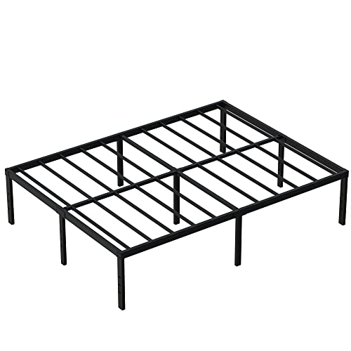 DiaOutro 18 Inch High Bed Frame Queen Size with Storage, Black | Steel Slats Platform No Box Spring Needed Mattress Foundation, Easy Assembly, Noise Free - size: Queen, style: 18 Inch (Black)