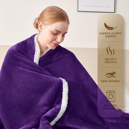 BEAUTEX Sherpa Fleece Throw Blankets Soft Fluffy Flannel Plush Cozy | Fuzzy Purple Cuddle Blanket for Couch, Bed, Sofa, Adults (50" x 60", Purple) - color: Purple, size: Throw-50"x60"
