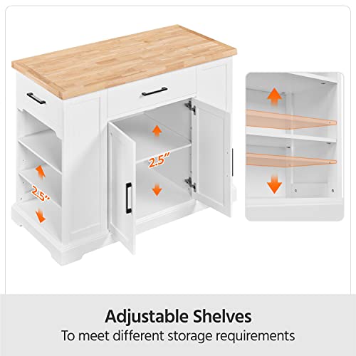 Yaheetech Rolling Kitchen Island Cart with 3 Drawers & Open Shelves, White | Mobile Kitchen Island with Storage on Wheels with Adjustable Shelves, Thick Rubberwood Top for Dining/Living Room/Kitchen Bar - color: White