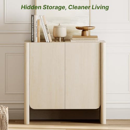 Buffet Cabinet, Coffee Bar Cabinet with Adjustable Shelf, Sideboard Storage for Living Room, Dining Room, Entryway, 31.5" W Rounded Wood Cabinet, Beige - color: Beige