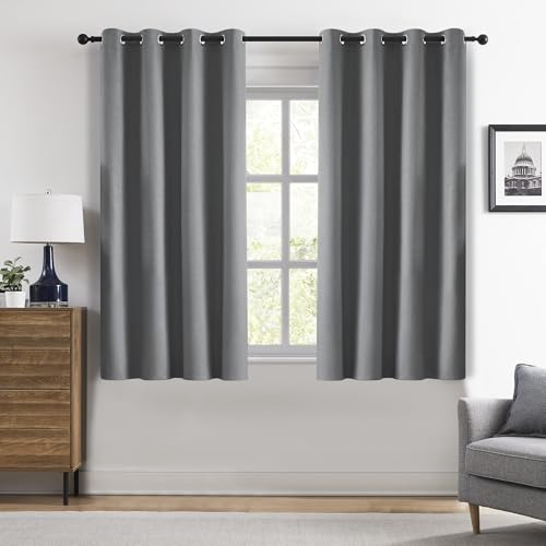 KangBang Grey Blackout Linen Curtains for Bedroom 72 Inch Length | Grommet Top Drapes, Lightweight, Thermal Insulated, Noise Reduction, Privacy Protection, For Living Room, 52" W x 72" L - color: Grey, size: 52"W x 72"L (Pack of 2)