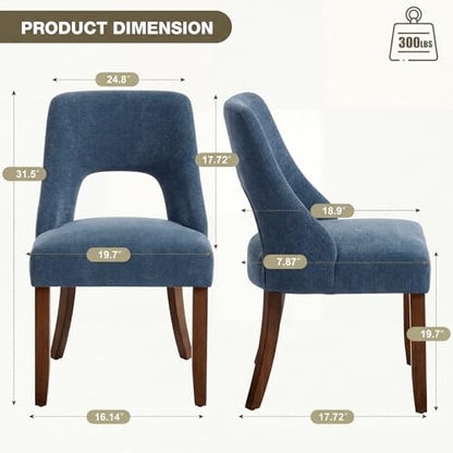 UVV Wooden Dining Chairs Set of 4, Mid Century Upholstered Dining Room Chair Kitchen Chairs, Chenille Dinner Chair with Solid Wood Legs for Kitchen Dining Room, Navy Blue - color: Navy Blue, size: Set of 4
