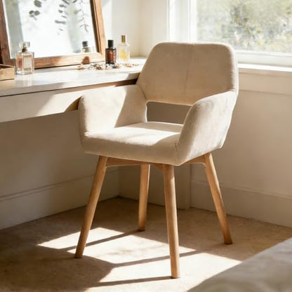 Desk Chair No Wheels Vanity Chair Comfy Accent Chair for Living Dining Room Bedroom Home Office Mid Century Modern Upholstered Armchair Sofa Chair (Beige, 1) - color: Beige