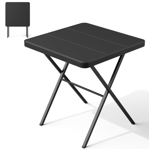 27'' Square Folding Table, Foldable Table No Assembly 400lbs Weight Capacity, Heavy Duty Portable Picnic Card Table for Camping, Patio, Dining, Indoor, Outdoor(Black) - color: Black, size: 27inch-1 Pack
