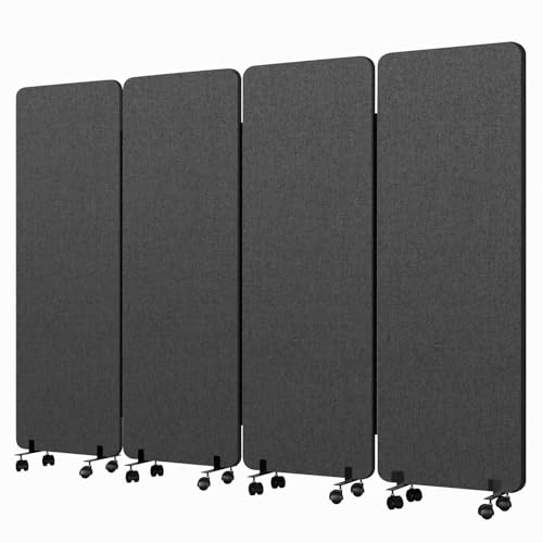 4 Panel Soundproof Room Divider, Portable Acoustic Office Divider | Acoustic Soundproof,Smooth Rolling Wheels,Large 66" x 95",Portable Wall Divider,Office Partitions for Sound Proofing - color: Dark Grey, size: 4 Panel-95"Wide