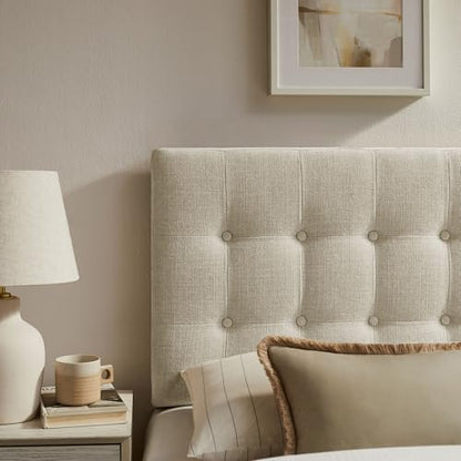 Modway Emily Twin Size Fabric Headboard in Linen - Linen-Like Upholstery with Button Tufting and 7 Adjustable Height Positions - color: Linen, size: Twin