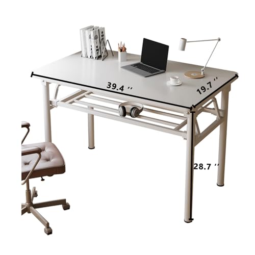 Small Folding Desk No Assembly,39.4 Inch Folding Computer Desk Small Foldable Table for Home Office. - color: Frame：white/Board：white, size: 39.4"*19.7"